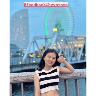 [Kèm ảnh thật ] Áo sát nách croptop kẻ cá tính