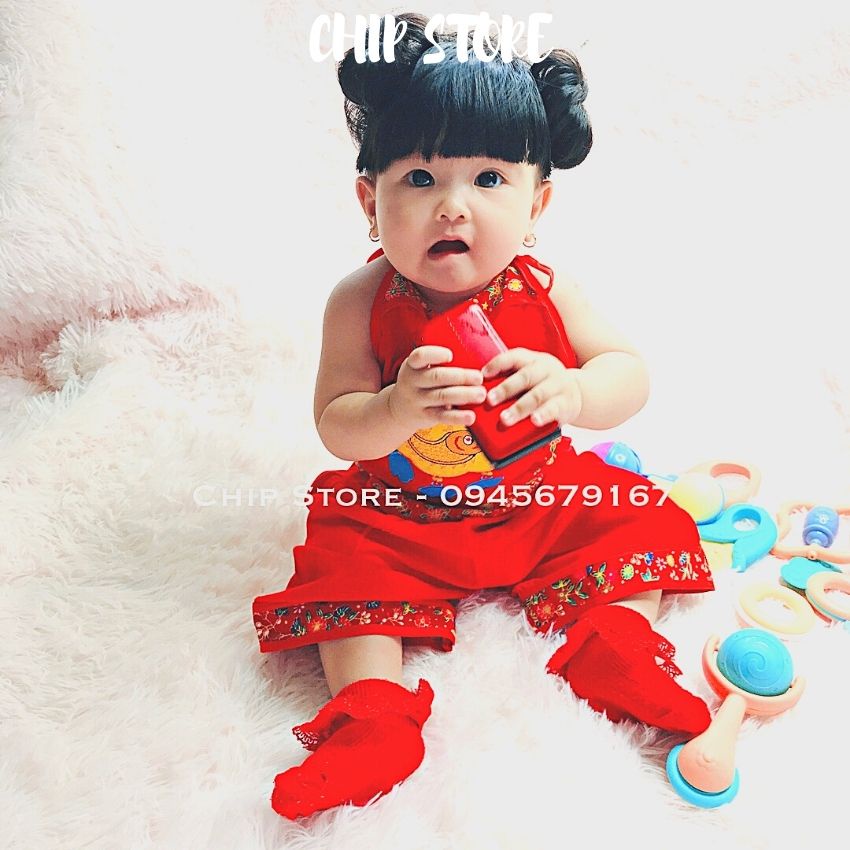 Yếm đỏ Natra cho bé 0-1 tuổi - ảnh thật CHIP STORE Cho bé mặc chụp hình đầy tháng thôi nôi siêu cưng Mẫu giao ngẫu nhiên