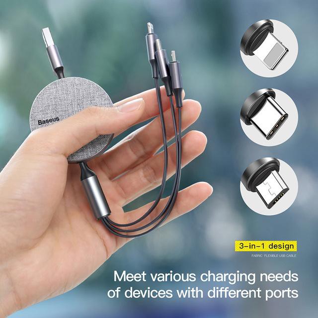 Cáp Sạc Dây Rút Baseus 3 in1 Có Thể Thu Vào Cáp Chuẩn Micro USB, Type C, Lightning Cho Iphone Xs Max Xr X Samsung Xiaomi