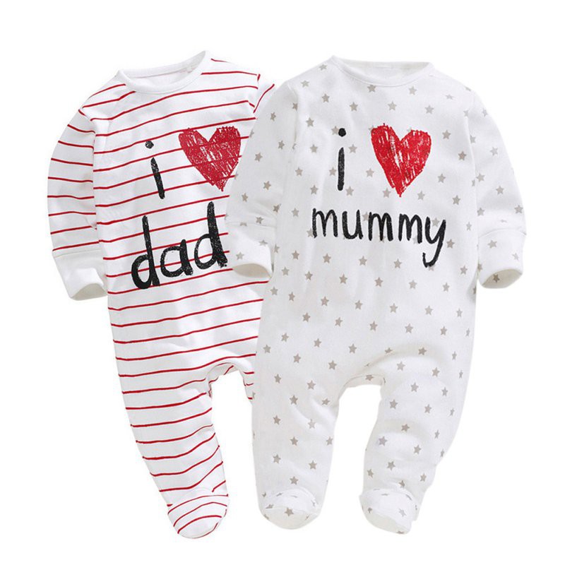 Bộ Áo Liền Quần Cotton Tay Dài In Chữ "Love Mummy Daddy" Cho Bé Sơ Sinh
