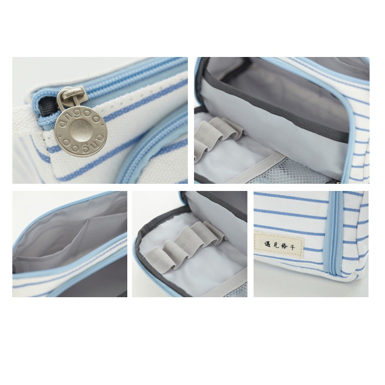 Hộp bút vải canvas Angoo túi bút double pen case bóp viết nhiều ngăn đa năng phong cách hàn quốc 7 màu tùy chọn
