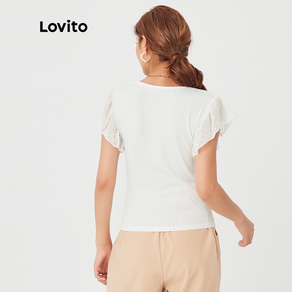 Áo thun Lovito phối lưới tương phản màu trơn phong cách thanh lịch L27ED087 (màu trắng)