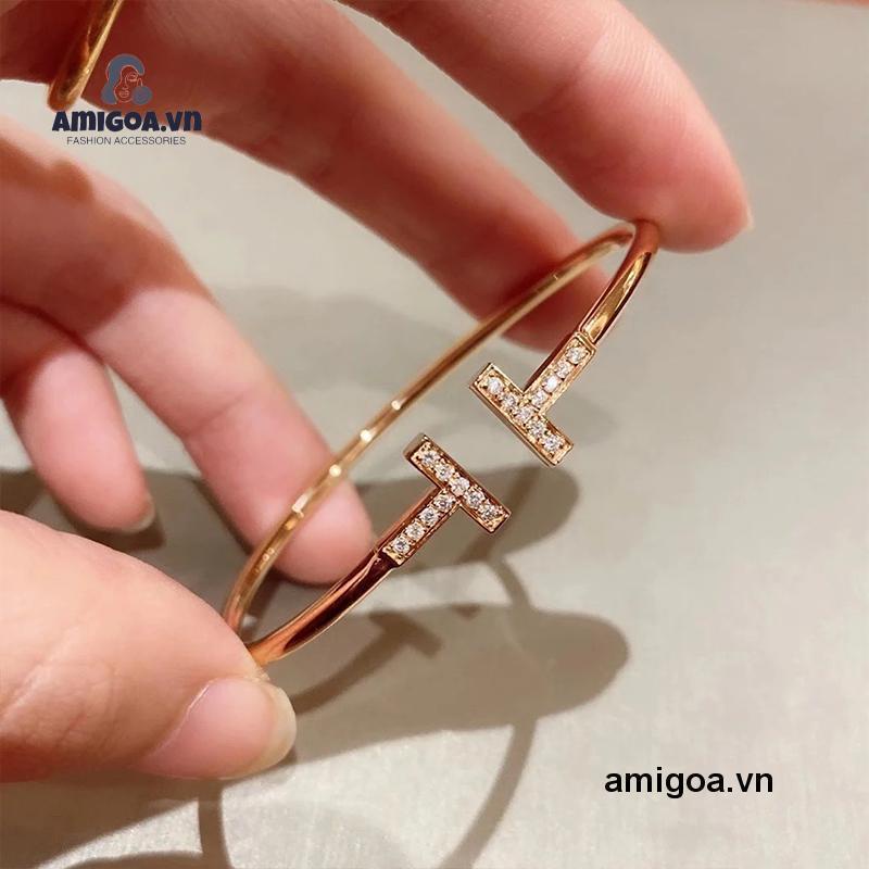 ✨✨Vòng tay hở hình chữ T đính đá zircon cổ điển dễ phối đồ thời trang cho nữ
