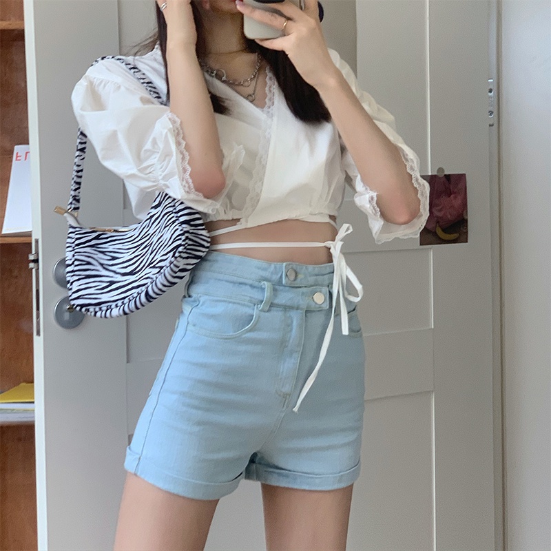 Quần Short Jeans Lưng Cao Thời Trang Cho Nữ