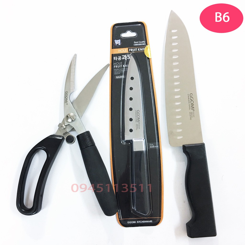 Combo 3 Kéo cắt gà, Dao thái gọt hoa quả Xuất xứ Hàn Quốc (Thép không gỉ, nhựa ABS)
