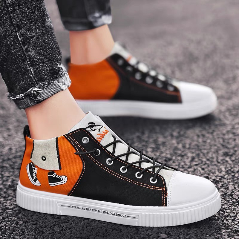 ( FREESHIP ĐƠN 99K ) Giày Thể Thao Nam Nữ Cổ Cao, Giày Sneaker PANDAA Đen Trắng, Đen Cam