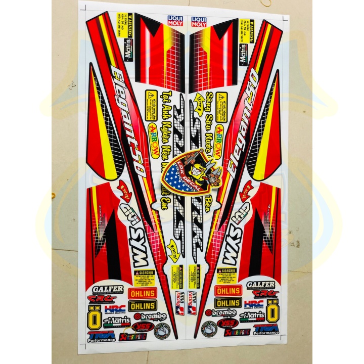 ( Quí khách vui lòng mang ra tiệm cho thợ dán ) Tem ELEGANT 50 SPARK NANO ĐỎ ĐEN