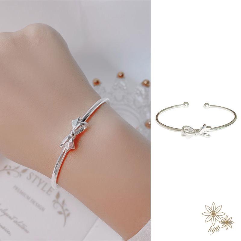 Vòng Đeo Tay Bạc Đính Nơ Ngọt Ngào Dễ Thương Làm Quà Tặng Cho Bạn Gái/ Bạn Gái