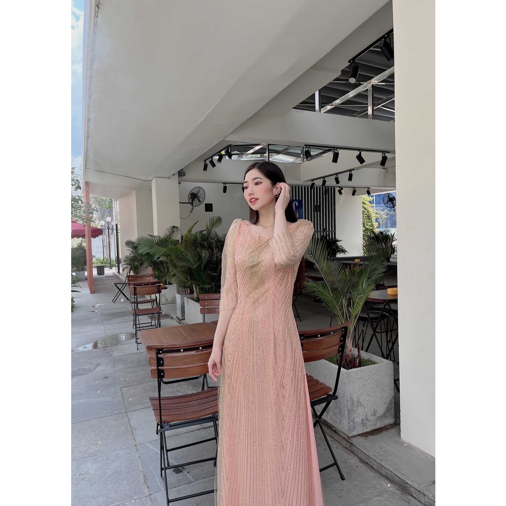 đầm dạ hội dự tiệc cho mẹ , ngồi sui , thiết kế sang trọng màu hồng dâu