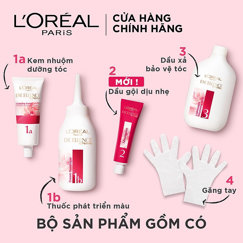 Thuốc Nhuộm Tóc Số 4 Nâu Tự Nhiên Loreal Excellence Cream 172ml Dưỡng Tóc Phủ Bạc Chính Hãng.