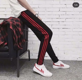 Stripped pant - Quần 3 sọc đỏ - Đen (Có ảnh thật)