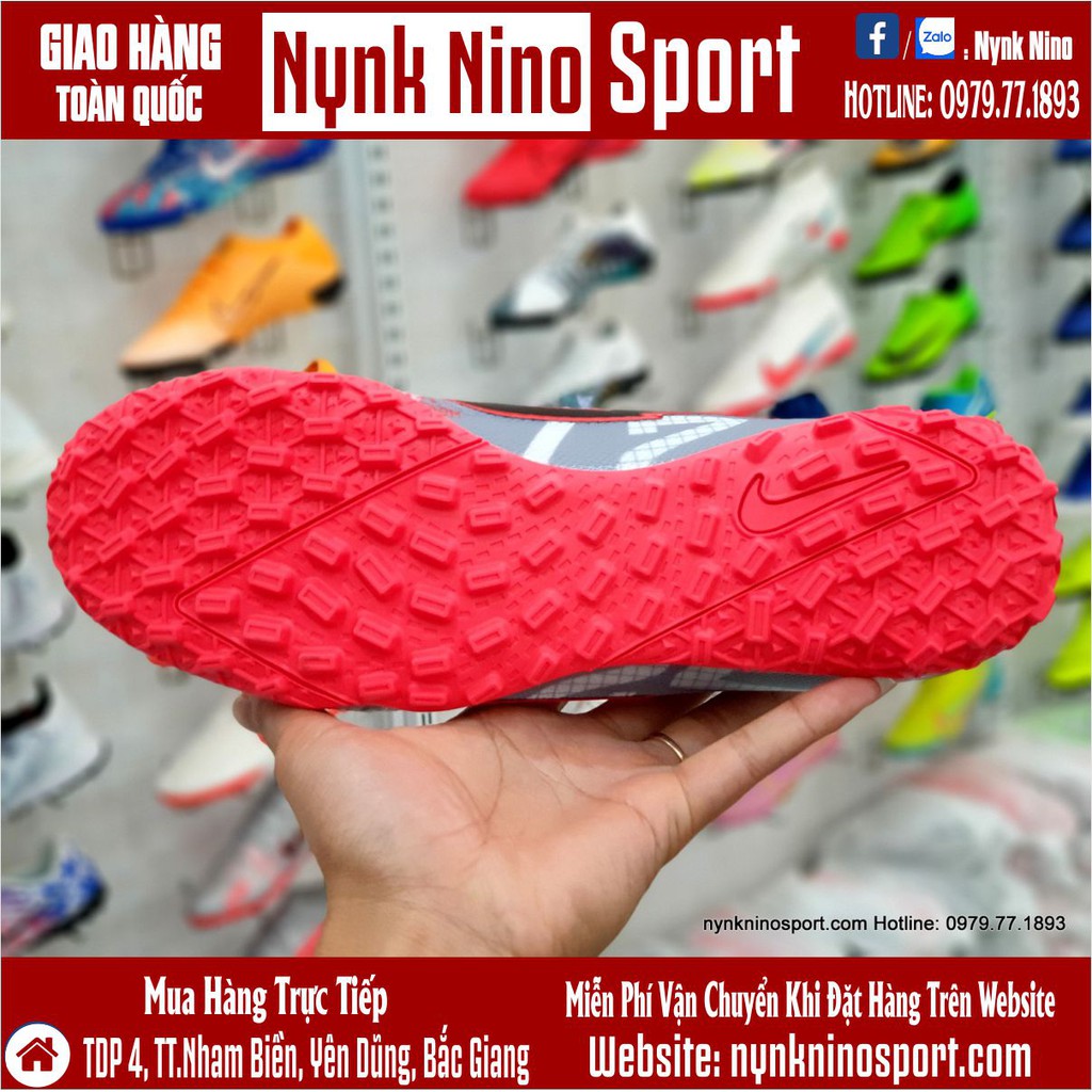 Giày Bóng Đá Mercurial Vapor 13 Pro Xám Hồng Vạch Đen Cổ Lửng TF