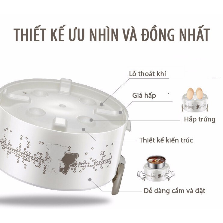 HT956 Hộp cơm hâm nóng cắm điện BEAR hút chân không 3 tầng  TTBD