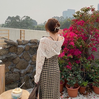 Áo khoác len mỏng tay dài phối lưới dáng ngắn ulzzang phong cách Hàn Quốc