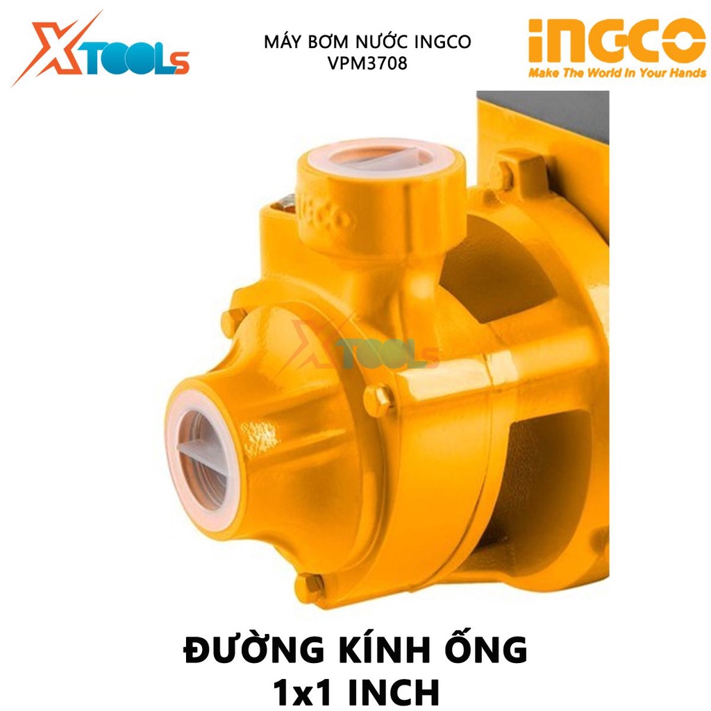 Máy bơm nước INGCO VPM3708 | máy bơm hút nước 370W (0.5HP), mô tơ dây đồng, máy bơm gia đình, bơm tưới cây, phi 1''x1''