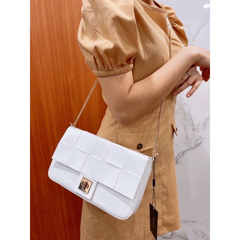 Túi Dây Xích Phối Da Đeo Chéo Da Đan Woven Shouder Bag