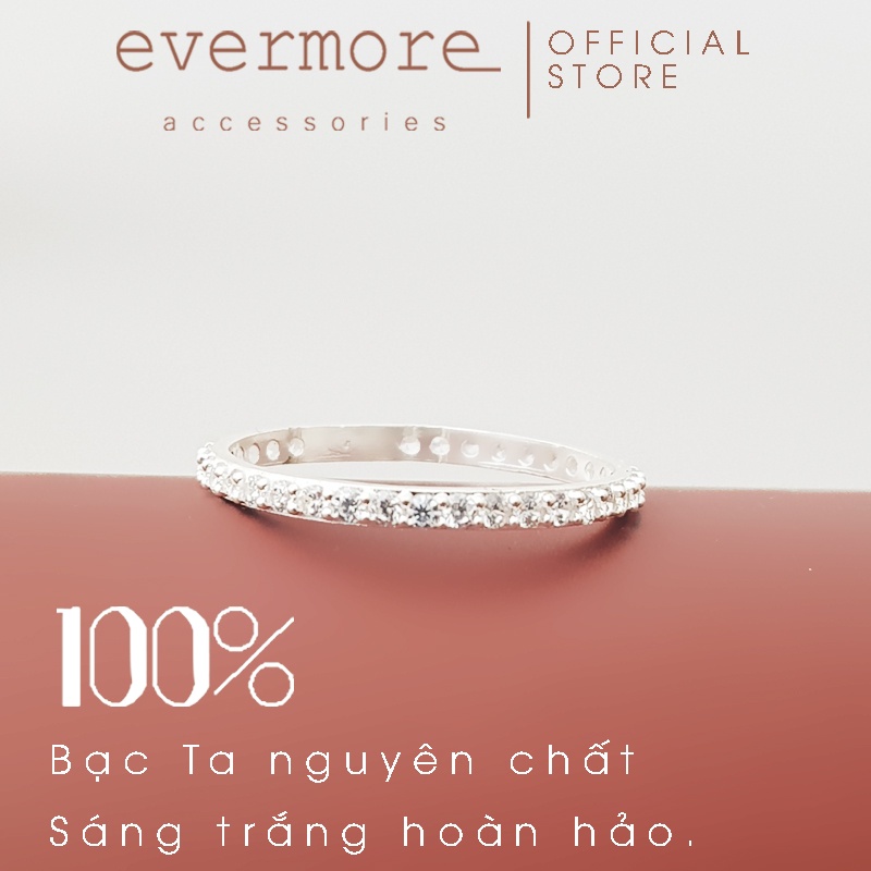 Nhẫn bạc EVERMORE, nhẫn bạc vành tròn đính đá thanh lịch, minimalism - N033