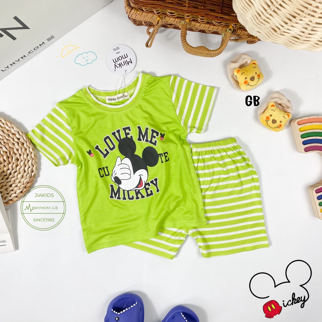 [Bé:6-27kg] Bộ Quần Áo Ngắn Tay Minky Mom, Vải Thun Lạnh Thoáng Mát, Sọc Ngang - Mã: TN-IN79