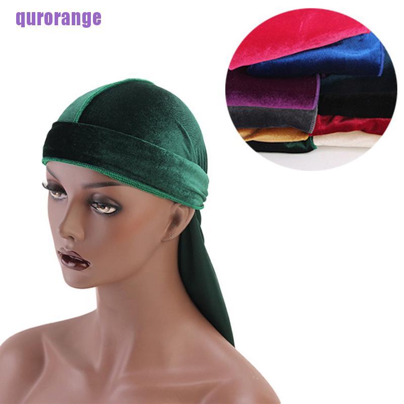 qurorange Men Women Velvet Durag Turban Cap Chemo Bandana Hats Pirate Headscarf UJS