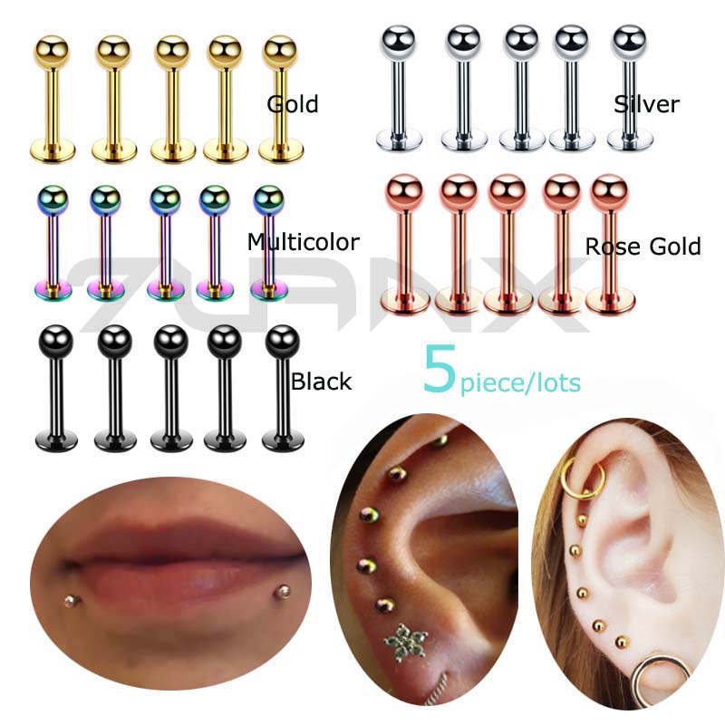 Set 5 khuyên môi thép không gỉ thời trang 16g 8mm