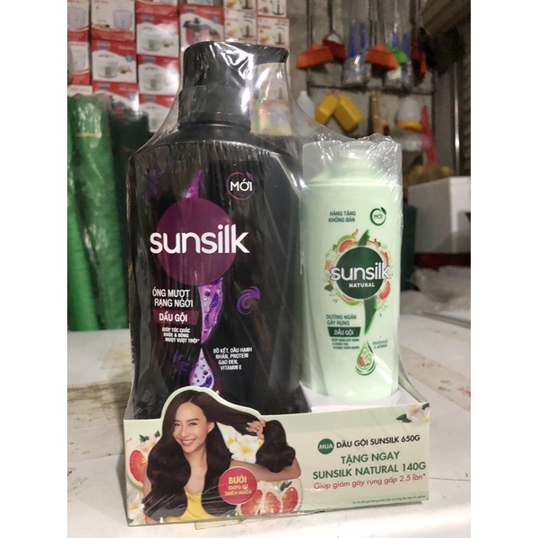 Dầu gội Sunsilk vòi 650g tặng chai dầu xả,dầu gội 140g