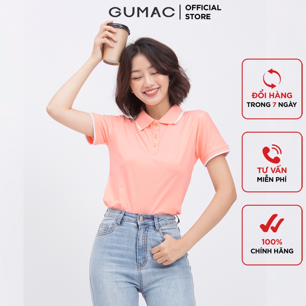 Áo thun polo nữ thời trang GUMAC có cổ đẹp thiết kế trơn cơ bản xẻ tà