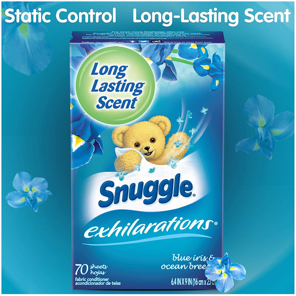 Hộp 70 Tờ Giấy Sấy Thơm Và Mềm Vải Snuggle Exhilarations Fabric Softener Dryer Sheets Blue Iris &amp; Ocean Breeze (Mỹ)