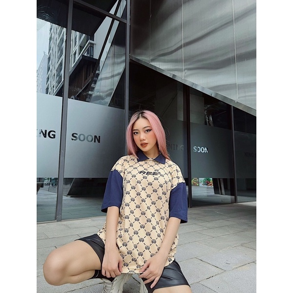 LOCAL BRAND REE - ÁO POLO DIAMOND MONOGRAM MÀU BEIGE