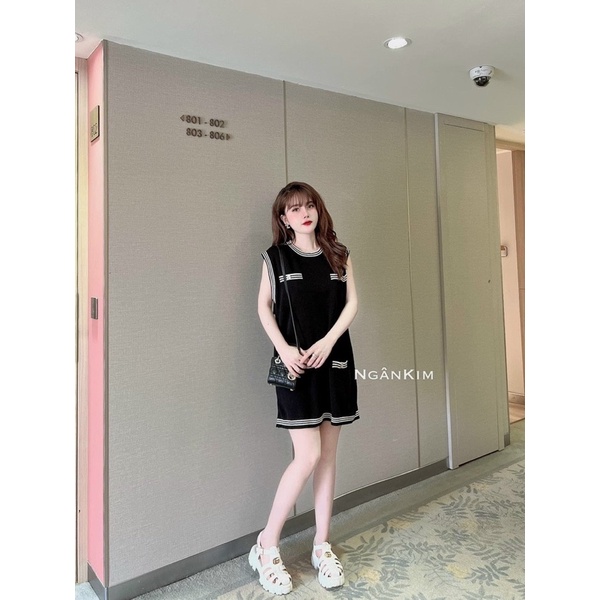 VN839 - VÁY LEN SUÔNG SÁT NÁCH CỔ TAY VIỀN 2 TÚI