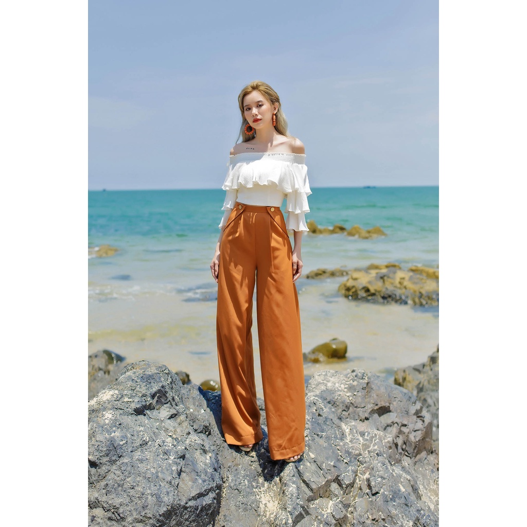 SÒ VINTAGE - MUN Quần ống rộng túi xéo phối nút giả | BigBuy360 - bigbuy360.vn