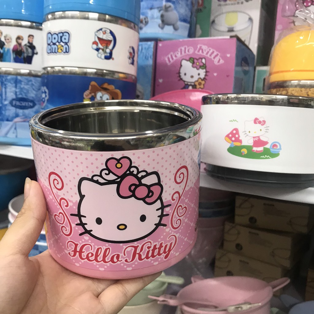 Cặp lồng cơm giữ nhiệt 2 tầng Hello Kitty và Dremon Minion Elsa T3B3