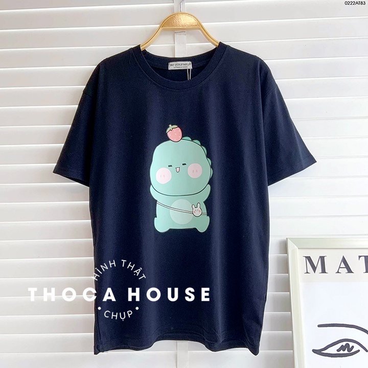Áo thun teen oversize màu in hình khủng long THOCA HOUSE phù hợp mọi lứa tuổi, vải đẹp không nhăn