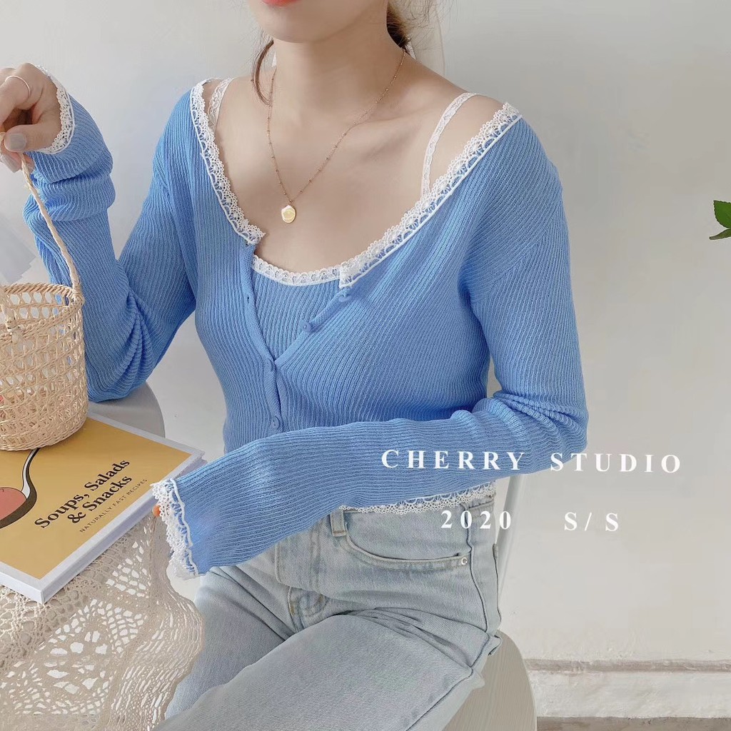 Set Áo Hai Dây + Áo Khoác Cardigan Dệt Kim Thời Trang Cho Nữ | BigBuy360 - bigbuy360.vn