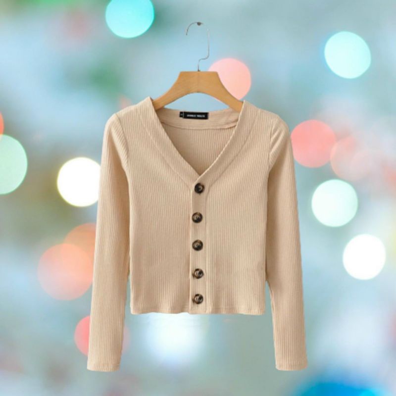 Áo cổ V nút to CROTOP tay dài A15