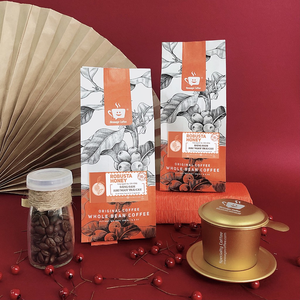 Quà tặng cà phê Combo Thông Điệp Hạnh Phúc Robusta Honey cao cấp, tiết kiệm, túi quà tết tặng người thân ý nghĩa