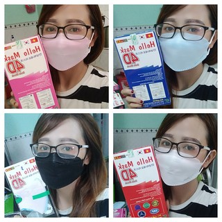 khẩu trang 4D Hello Mask, hộp 10 cái , có 6 màu xanh, trắng, hồng, đen, xám, vàng