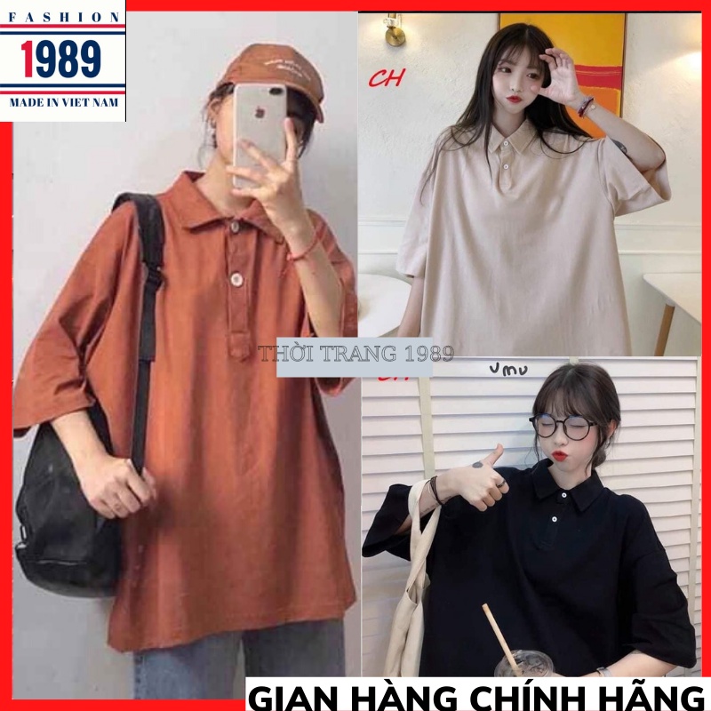 Áo thun POLO UNISEX nam nữ from rộng tay lỡ- Áo phông ngắn tay trơn có cổ chất cotton phong cách hàn quốc