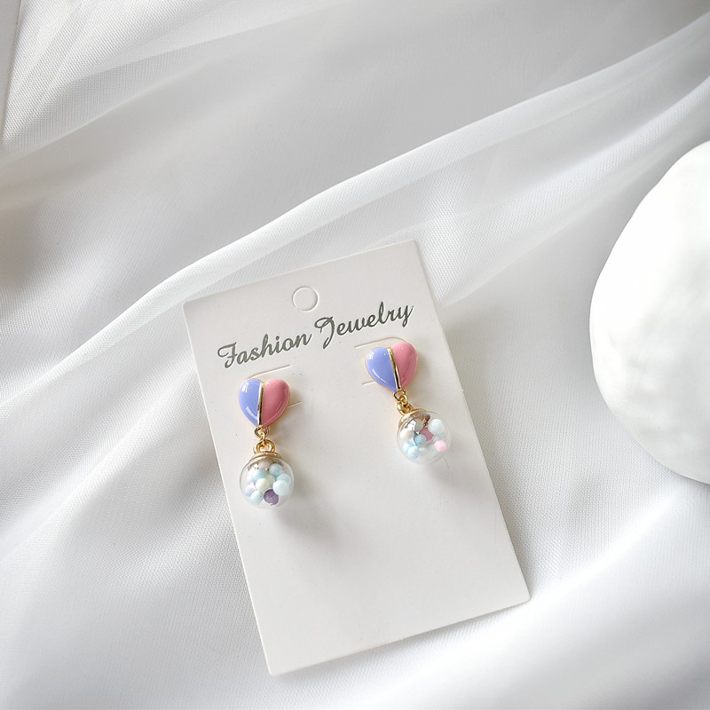 S925 Silver Needle Japan and South Korea Cute Temperament Girl Dream Candy Colored Glass Ball Earrings Hit Col ahagt01