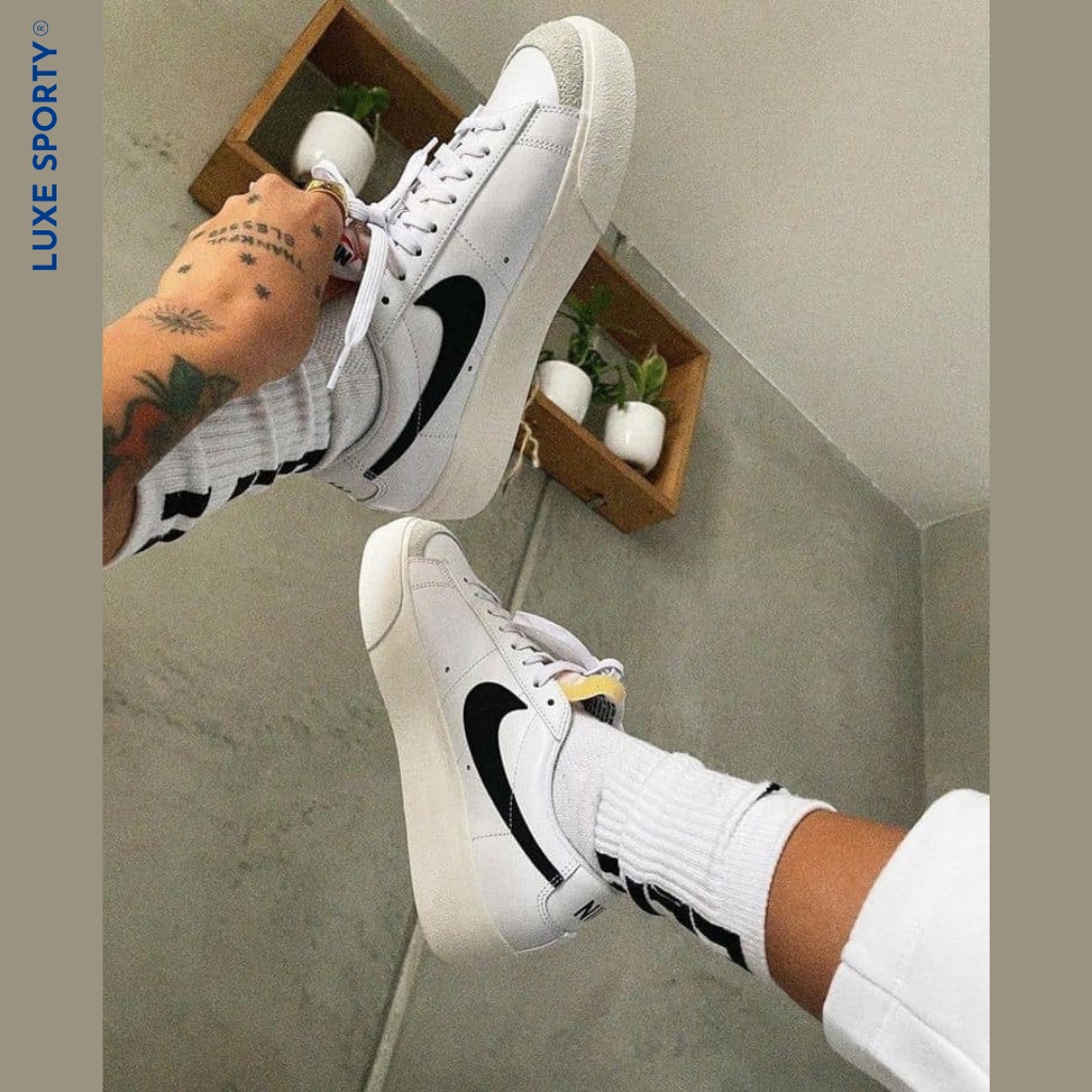 Giày Sneaker Nike Blazer Low Platform On Feet, Thể Thao Nam Nữ Cổ Thấp Nike Blazer Low 77 Vintage White Black Đẹp Chất