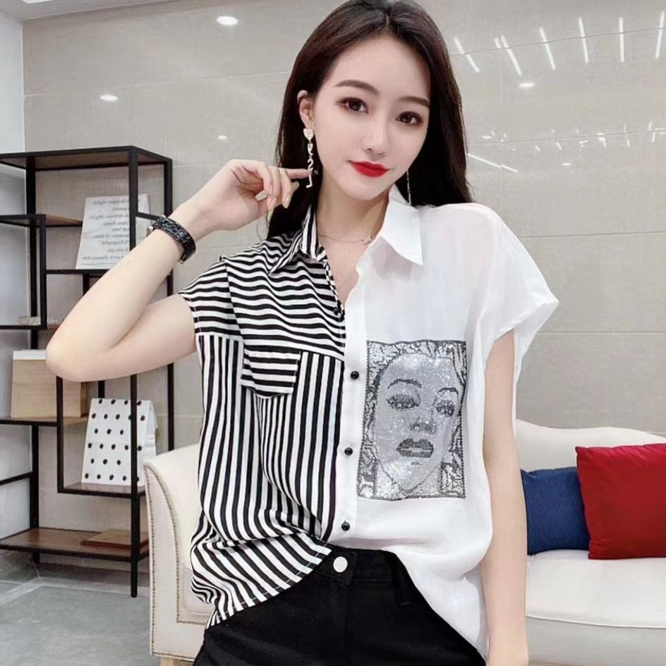 Áo Sơ Mi Tay Ngắn Dáng Rộng Họa Tiết Kẻ Sọc Thời Trang Mùa Hè Mới Cho Nữ