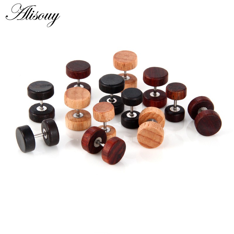 Thời Trang Khuyên Tai Thép Không Gỉ Mặt Gỗ Tự Nhiên Dành Cho Nam Và Nữ