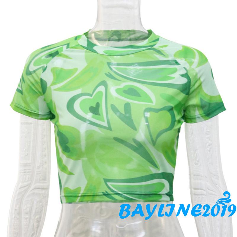 Áo croptop tay ngắn cổ tròn in họa tiết trái tim độc đáo thời trang xuân hè cho nữ