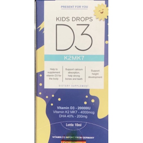 ￼DHA Kids Drops D3 K2MK7 vị dừa 10ml bổ sung DHA, Vitamin D3 và K2 tăng trí thông minh, xương và răng chắc khỏe