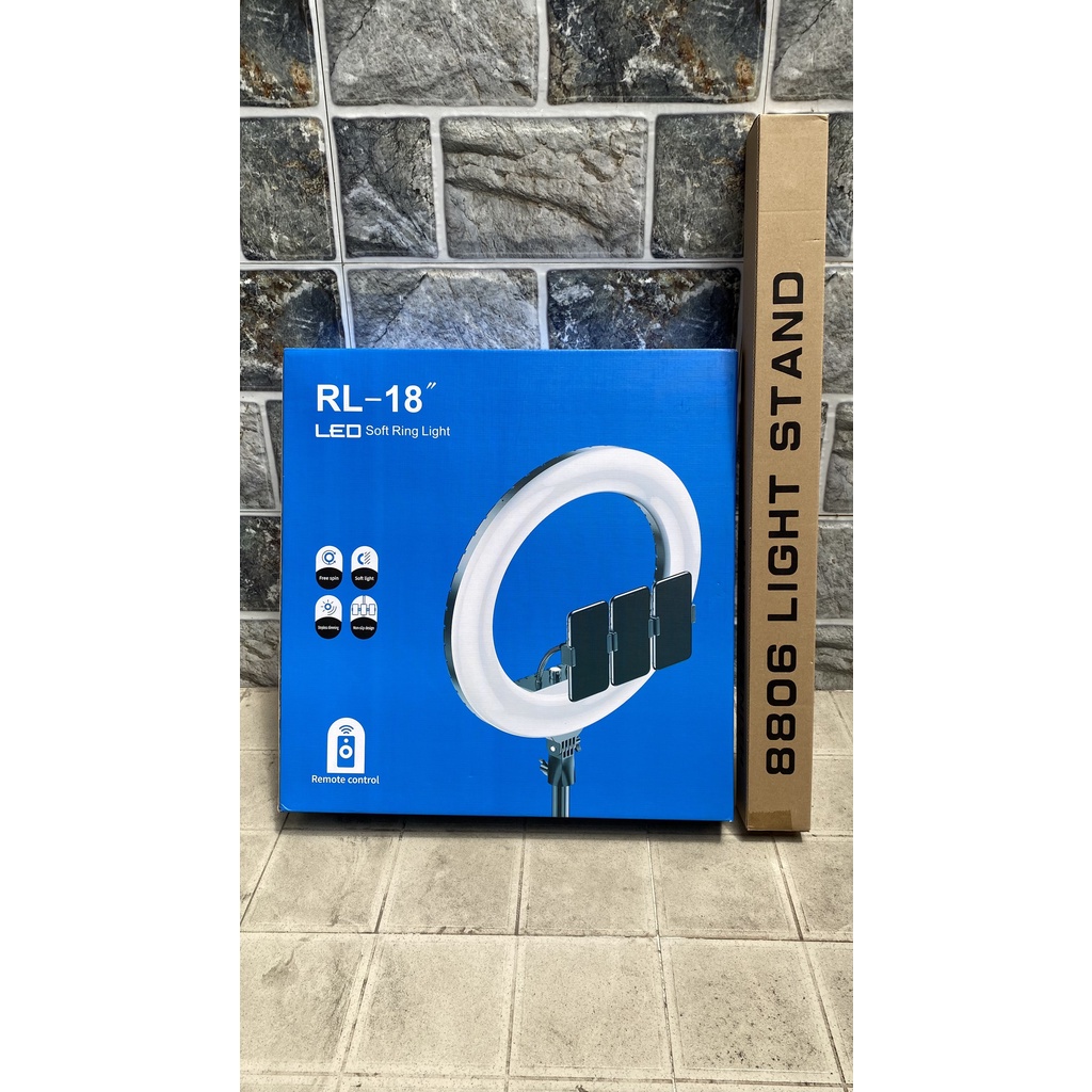 Đèn Livestream bán hàng 36/45/54cm nguồn 220v 3 kẹp điện thoại, 3 tông màu, remote từ xa