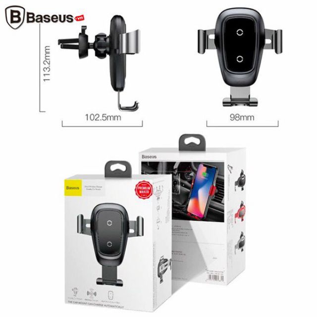 Bộ đế giữ điện thoại tích hợp sạc nhanh không dây dùng cho xe hơi Baseus Metal Wireless Charger Gravity Car Mount