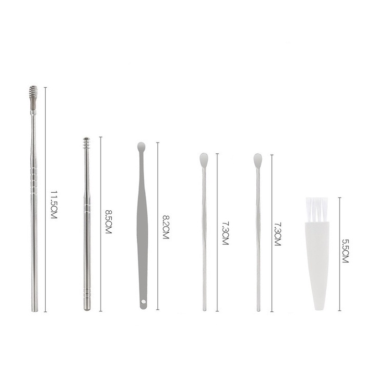 Dụng Cụ Lấy Ráy Tai, Bộ Ngoáy Tai, Bộ Lấy Ráy Tai 6 Món Bằng Inox Cao Cấp