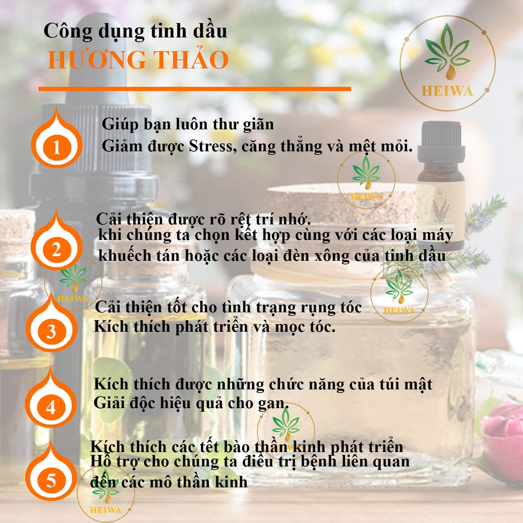 [CHAI LỚN]Tinh dầu Hương Thảo nhập khẩu Ấn Độ dung tích 50ML thương hiệu HEIWA