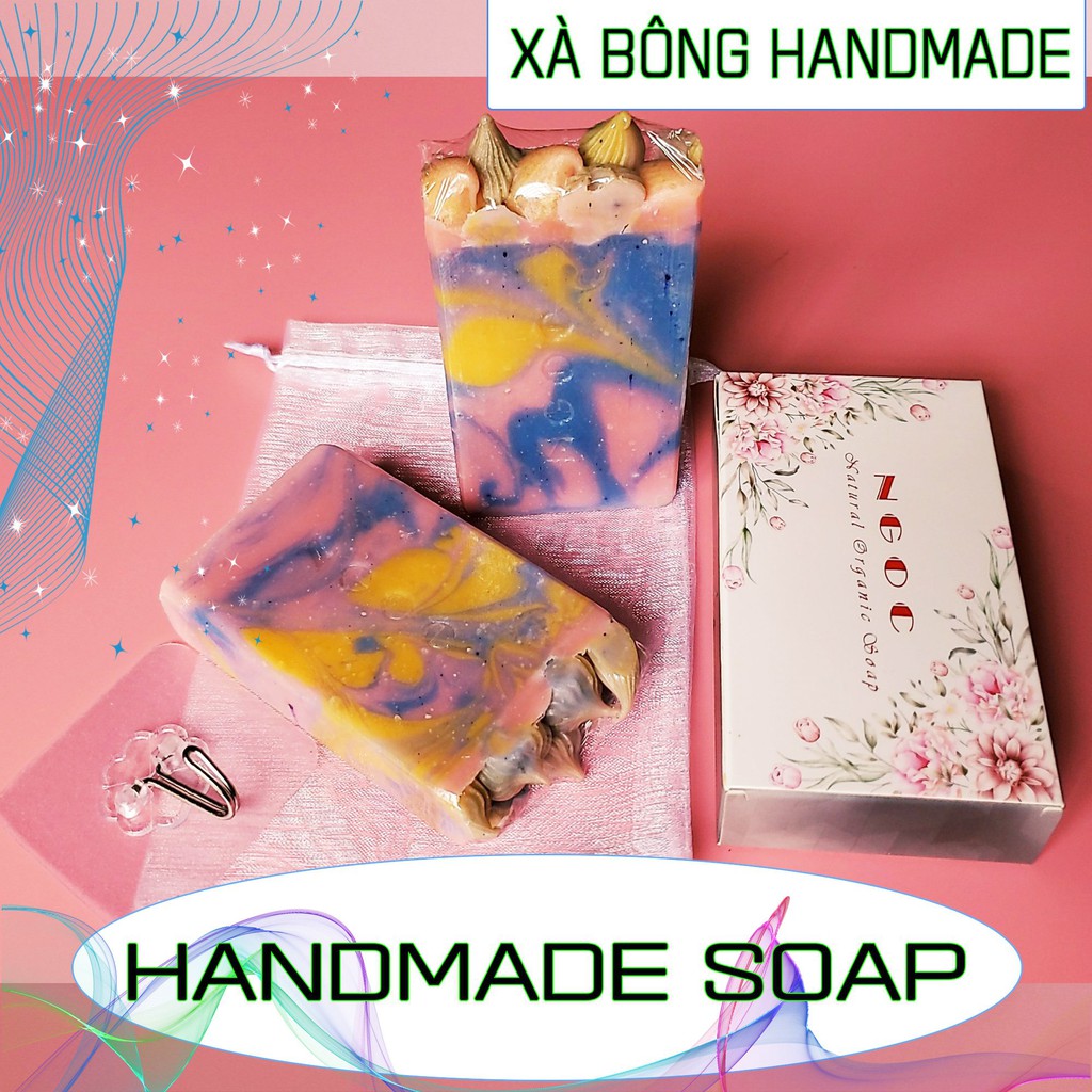 Xà Phòng Hữu Cơ Handmade - Tặng túi lưới tạo bọt - Tặng móc dán tường treo xà phòng.