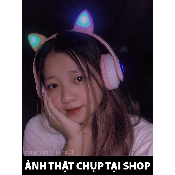 Tai nghe bluetooth 5.0 âm bass mạnh mẽ dung lượng pin khủng có mic hỗ trợ thẻ nhớ TF thiết kế tai mèo dễ thương MIGU.VN