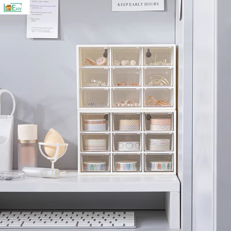 Hộp 9 ngăn kéo,kệ 9 ô ❤️[FREE SHIP] mini chống bụi lưu trữ để bàn văn phòng phẩm dễ thương tặng kèm sticker | BigBuy360 - bigbuy360.vn
